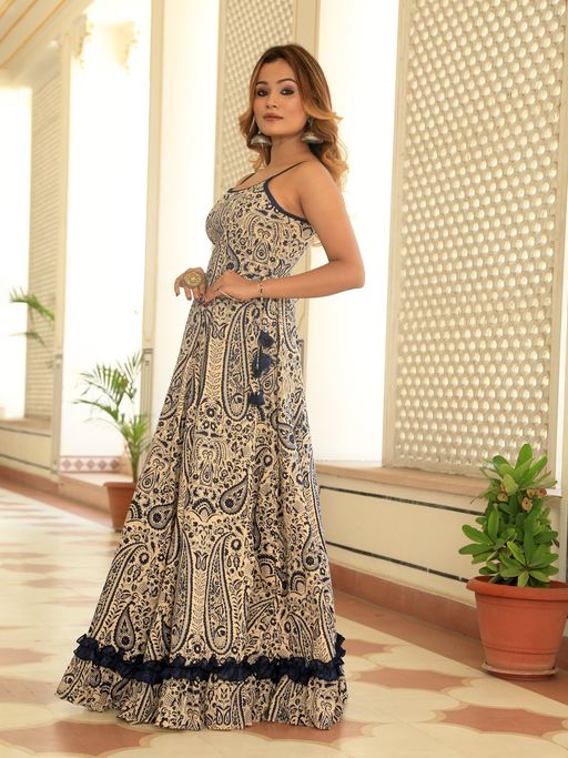 Buy Indian Virasat Chic Paisley Adorned Close-Fit & Flare Maxi Dress Online Buy Indian Virasat Chic Paisley Adorned Close-Fit & Flare Maxi Dress Online