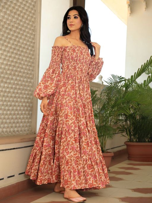 indian off shoulder dress Floral Indian off-shoulder Dress Urban Mangoz