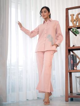 Indian Virasat - Sun Peach Shirt and Pant Co-Ord (Set of 2)