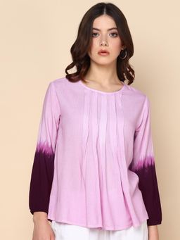 Maaesa - Pink Split Tie Dyed Rayon Staple Top