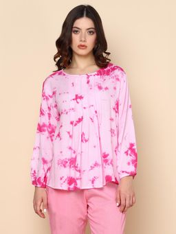 Maaesa - Pink Splash Tie Dyed Pleated Top for Women
