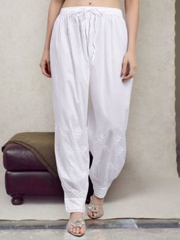 Seva Chikan - Hand Embroidered Lucknowi Chikankari White Cotton Afghani Salwar