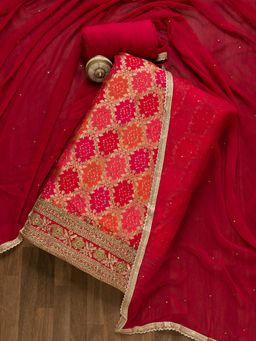 Koskii - Pink Zariwork Banarasi Unstitched Salwar Suit (Set of 3) (Set of Three)