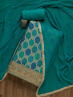 Koskii - Sky Blue Zariwork Banarasi Unstitched Salwar Suit (Set of 3) (Set of Three)