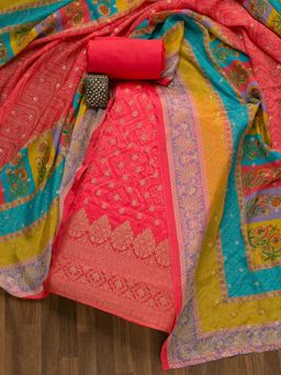 Koskii - Pink Zariwork Semi Crepe Unstitched Salwar Suit (Set of 3) (Set of Three)