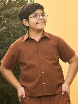 House of Ekam - Boys Brown Cotton Shirt
