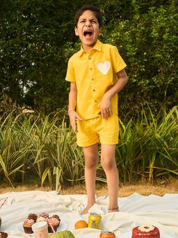 House of Ekam - Boys Yellow Cotton Shirt