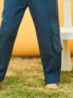 House of Ekam - Boys Navy Blue Cotton Cargo