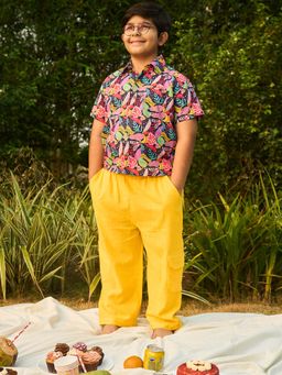 House of Ekam - Boys Yellow Cotton Cargo