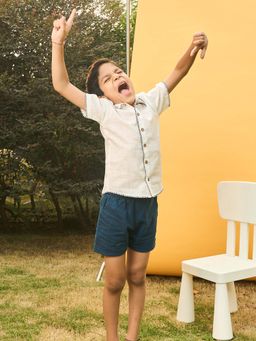 House of Ekam - Boys Navy Blue Cotton Short