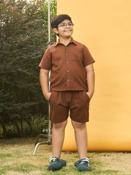 House of Ekam - Boys Brown Cotton Short