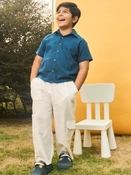 House of Ekam - Boys Blue Cotton Shirt