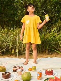 House of Ekam - Girls Yellow Cotton Mini Dress