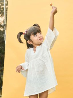 House of Ekam - Girls White Cotton Mini Dress
