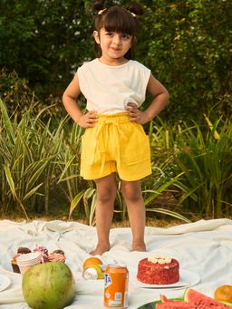House of Ekam - Girls Yellow Cotton Short