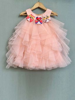 LABEL NEETI - Girls Peach Net Knee Length Dress