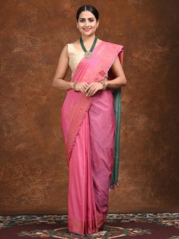 Hella Fashions - Pink Arni Silk Saree with Unstitched Blouse