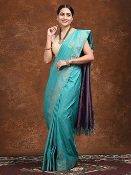 Hella Fashions - Green Arni Silk Saree with Unstitched Blouse