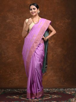 Hella Fashions - Lavender Arni Silk Saree with Unstitched Blouse
