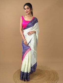 Hella Fashions - Navy Blue Bandini Saree with Unstitched Blouse