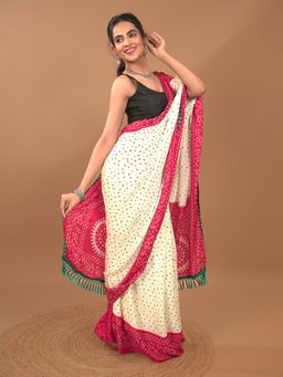 Hella Fashions - Red Bandini Saree with Unstitched Blouse