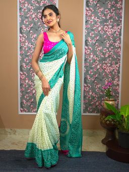 Hella Fashions - Turquoise Bandini Saree with Unstitched Blouse