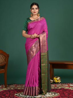 Hella Fashions - Pink South Art Silk Saree with Unstitched Blouse