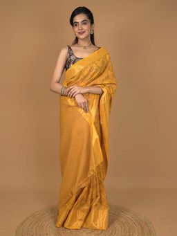 Hella Fashions - Yellow Kota Semi Cotton Saree with Unstitched Blouse