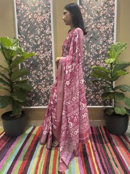 Hella Fashions - Mauve Printed Saree with Unstitched Blouse