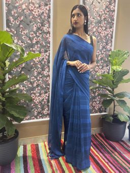 Hella Fashions - Dark Blue Summer Love Saree with Unstitched Blouse