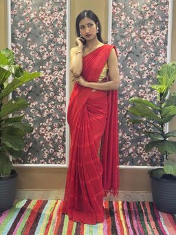 Hella Fashions - Red Summer Love Saree with Unstitched Blouse