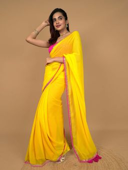 Hella Fashions - Yellow Summer Love Saree with Unstitched Blouse