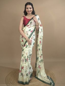 Hella Fashions - Green Summer Love Saree with Unstitched Blouse