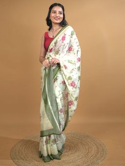 Hella Fashions - Olive Summer Love Saree with Unstitched Blouse