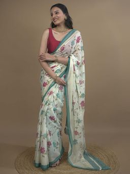 Hella Fashions - Turquoise Summer Love Saree with Unstitched Blouse