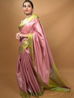 Hella Fashions - Pink South Silk Saree with Unstitched Blouse