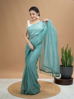Hella Fashions - Sage Solid Saree with Unstitched Blouse