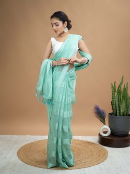 Hella Fashions - Green Stripes Saree with Unstitched Blouse