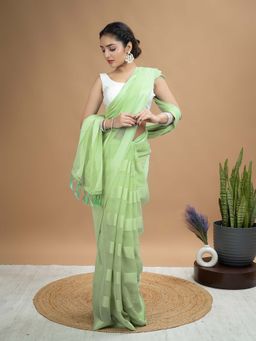 Hella Fashions - Green Stripes Saree with Unstitched Blouse