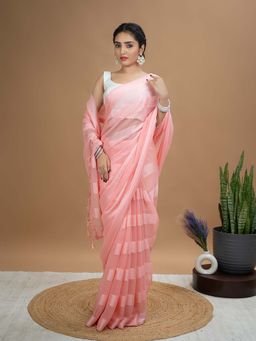 Hella Fashions - Peach Stripes Saree with Unstitched Blouse