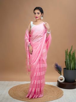 Hella Fashions - Pink Stripes Saree with Unstitched Blouse