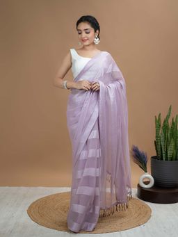 Hella Fashions - Purple Stripes Saree with Unstitched Blouse