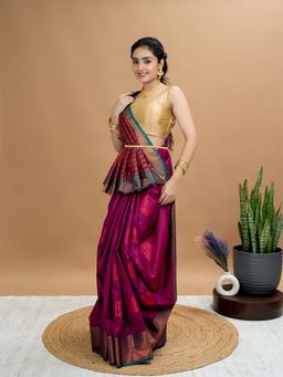 Hella Fashions - Magenta South Silk Saree with Unstitched Blouse