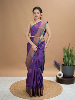 Hella Fashions - Purple South Silk Saree with Unstitched Blouse
