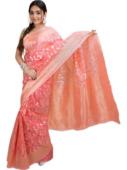 Hella Fashions - Coral Floral Saree with Unstitched Blouse
