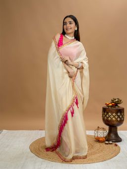 Hella Fashions - Gold Party Saree with Unstitched Blouse