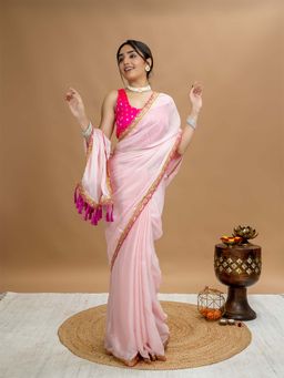 Hella Fashions - Pink Party Saree with Unstitched Blouse