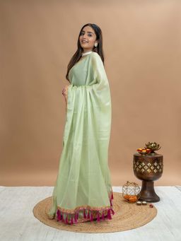 Hella Fashions - Pista Party Saree with Unstitched Blouse