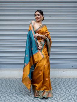 Hella Fashions - Gold Festive Saree with Unstitched Blouse