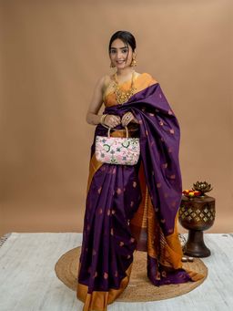 Hella Fashions - Purple Festive Saree with Unstitched Blouse